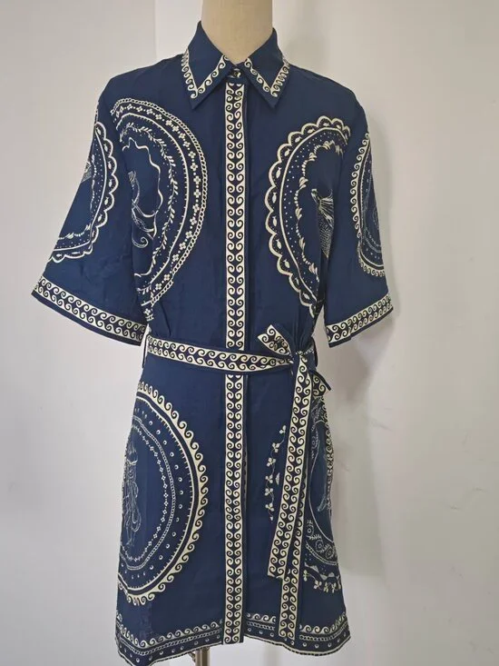 Alemais Oceane belted printed linen mini shirt dress - Picture 2 of 12